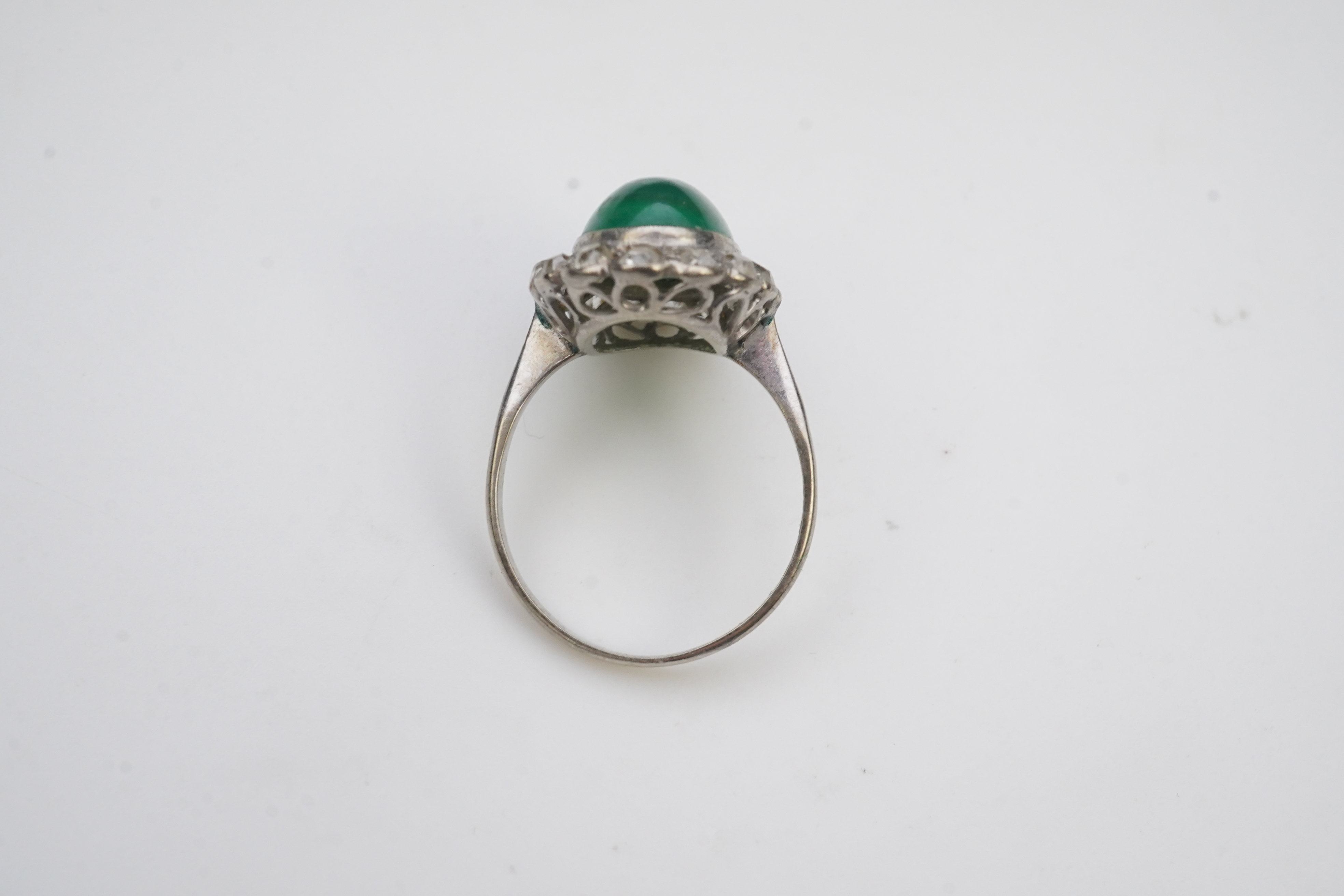 A green chalcedony and diamond ring, early 20th century